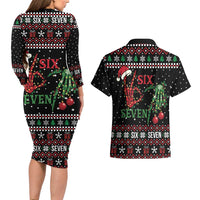Funny Six Seven Skeleton Hand Couples Matching Long Sleeve Bodycon Dress and Hawaiian Shirt Meme Gen Alpha Slang - Wonder Print Shop