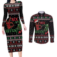 Funny Six Seven Skeleton Hand Couples Matching Long Sleeve Bodycon Dress and Long Sleeve Button Shirt Meme Gen Alpha Slang - Wonder Print Shop