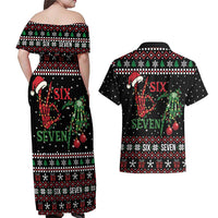 Funny Six Seven Skeleton Hand Couples Matching Off Shoulder Maxi Dress and Hawaiian Shirt Meme Gen Alpha Slang - Wonder Print Shop