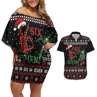 Funny Six Seven Skeleton Hand Couples Matching Off Shoulder Short Dress and Hawaiian Shirt Meme Gen Alpha Slang - Wonder Print Shop