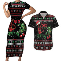 Funny Six Seven Skeleton Hand Couples Matching Short Sleeve Bodycon Dress and Hawaiian Shirt Meme Gen Alpha Slang - Wonder Print Shop