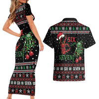 Funny Six Seven Skeleton Hand Couples Matching Short Sleeve Bodycon Dress and Hawaiian Shirt Meme Gen Alpha Slang - Wonder Print Shop