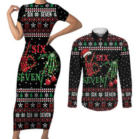 Funny Six Seven Skeleton Hand Couples Matching Short Sleeve Bodycon Dress and Long Sleeve Button Shirt Meme Gen Alpha Slang - Wonder Print Shop