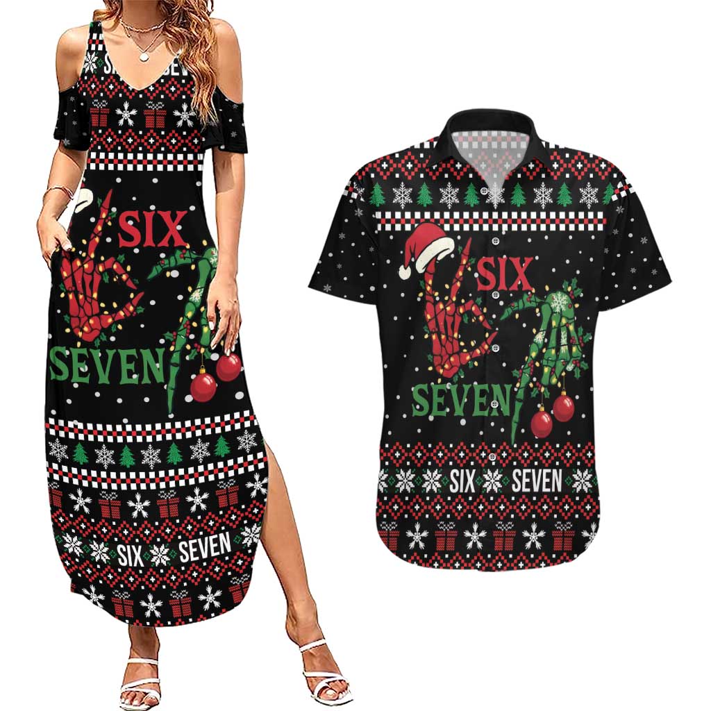 Funny Six Seven Skeleton Hand Couples Matching Summer Maxi Dress and Hawaiian Shirt Meme Gen Alpha Slang - Wonder Print Shop