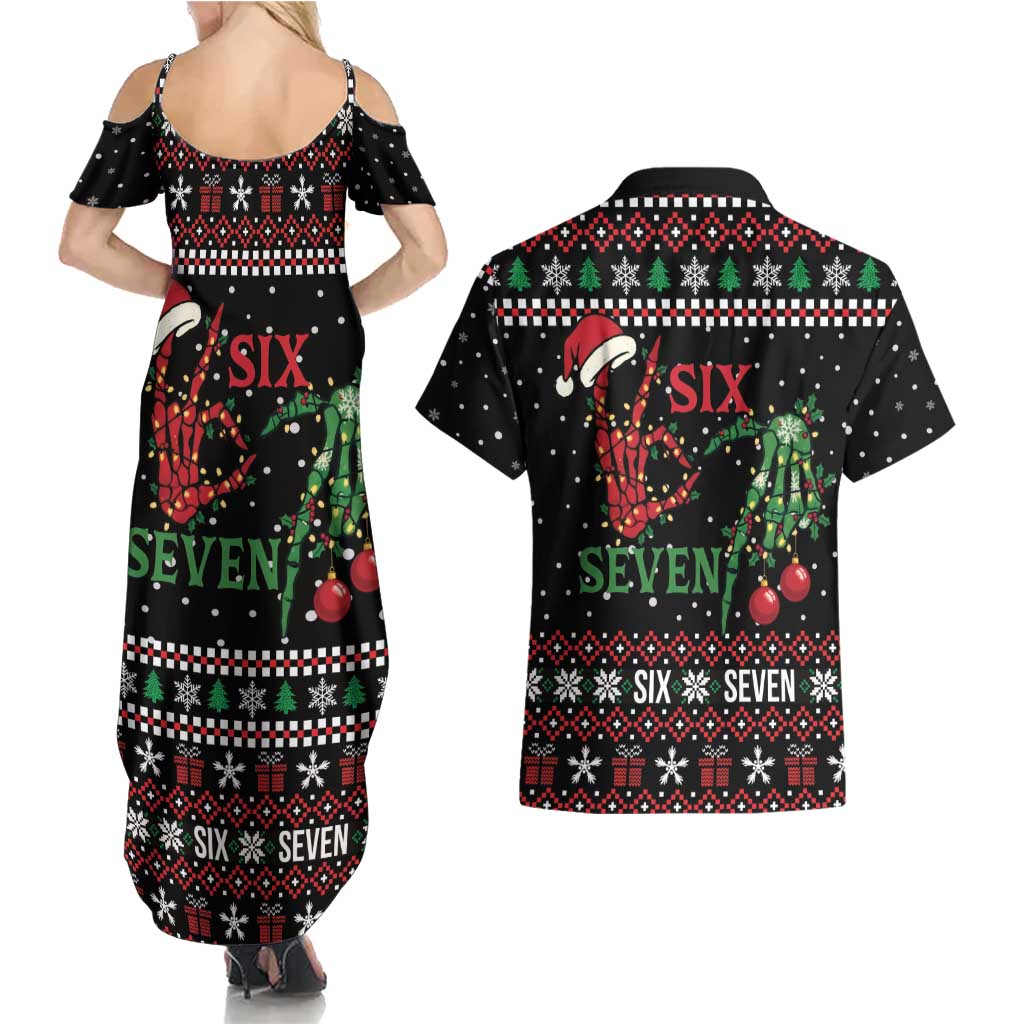 Funny Six Seven Skeleton Hand Couples Matching Summer Maxi Dress and Hawaiian Shirt Meme Gen Alpha Slang - Wonder Print Shop