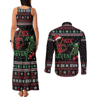 Funny Six Seven Skeleton Hand Couples Matching Tank Maxi Dress and Long Sleeve Button Shirt Meme Gen Alpha Slang - Wonder Print Shop