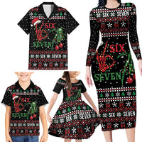 Funny Six Seven Skeleton Hand Family Matching Long Sleeve Bodycon Dress and Hawaiian Shirt Meme Gen Alpha Slang - Wonder Print Shop