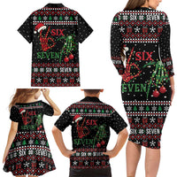 Funny Six Seven Skeleton Hand Family Matching Long Sleeve Bodycon Dress and Hawaiian Shirt Meme Gen Alpha Slang - Wonder Print Shop
