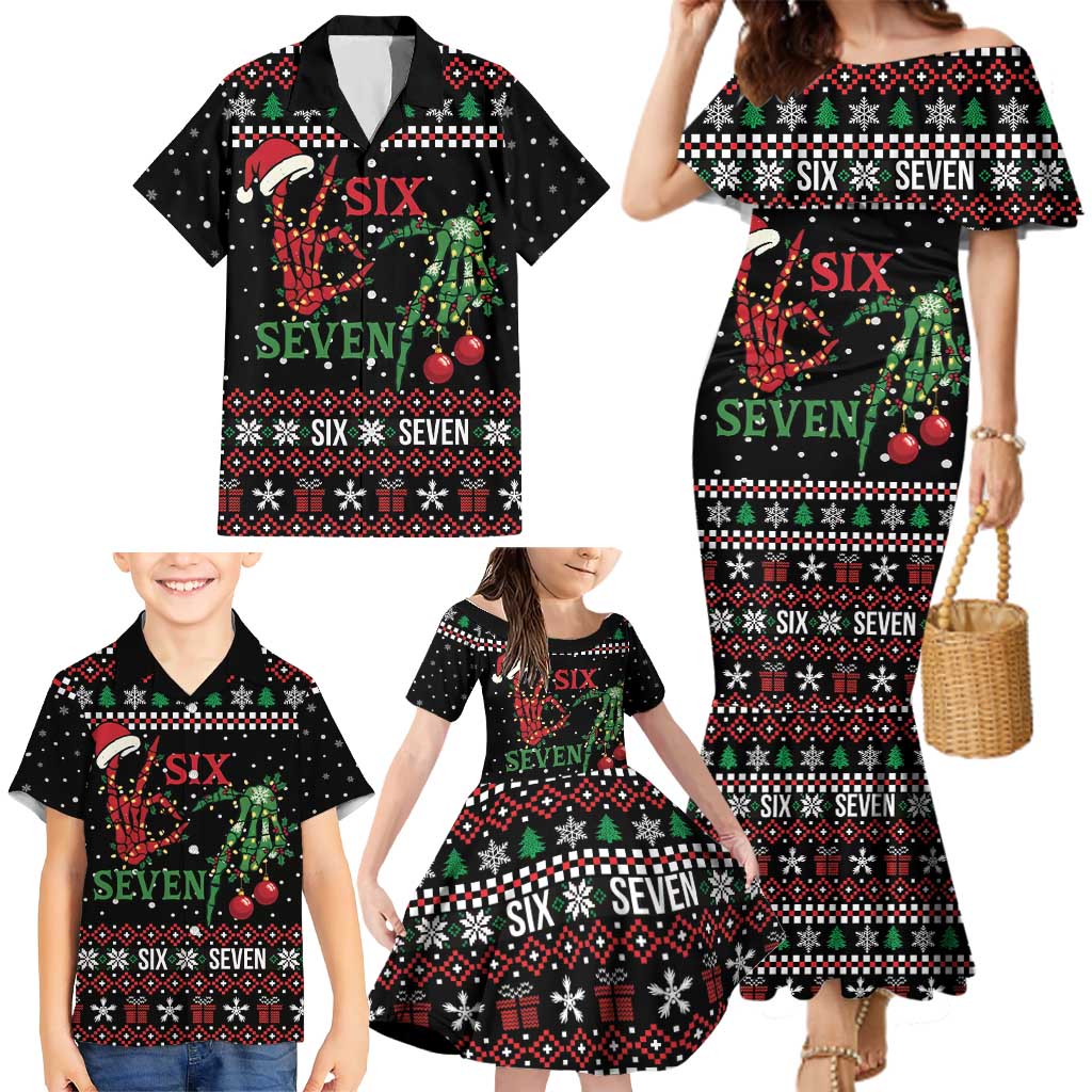 Funny Six Seven Skeleton Hand Family Matching Mermaid Dress and Hawaiian Shirt Meme Gen Alpha Slang - Wonder Print Shop