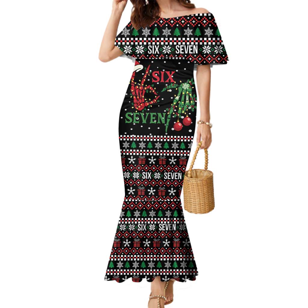 Funny Six Seven Skeleton Hand Family Matching Mermaid Dress and Hawaiian Shirt Meme Gen Alpha Slang - Wonder Print Shop