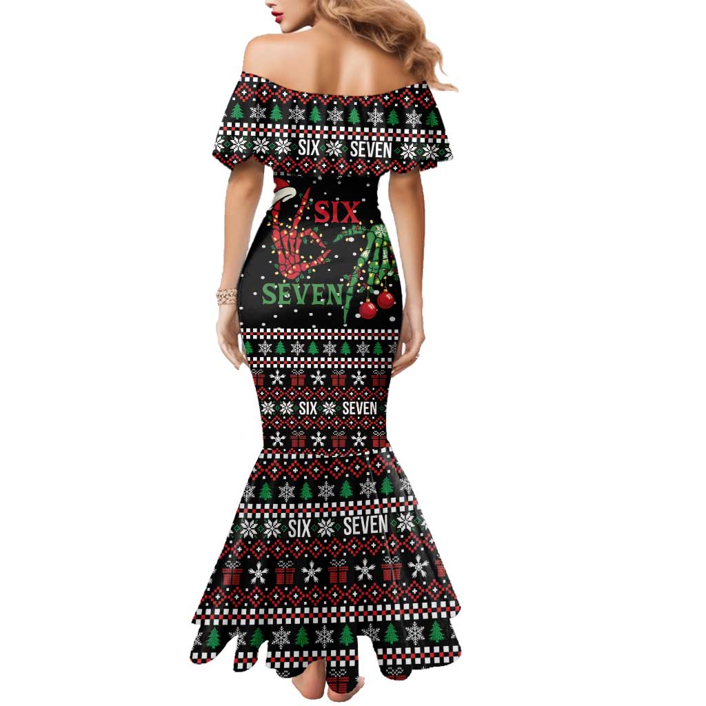 Funny Six Seven Skeleton Hand Family Matching Mermaid Dress and Hawaiian Shirt Meme Gen Alpha Slang - Wonder Print Shop