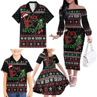 Funny Six Seven Skeleton Hand Family Matching Off The Shoulder Long Sleeve Dress and Hawaiian Shirt Meme Gen Alpha Slang - Wonder Print Shop
