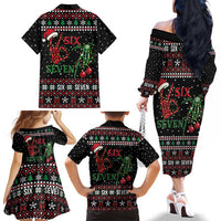 Funny Six Seven Skeleton Hand Family Matching Off The Shoulder Long Sleeve Dress and Hawaiian Shirt Meme Gen Alpha Slang - Wonder Print Shop