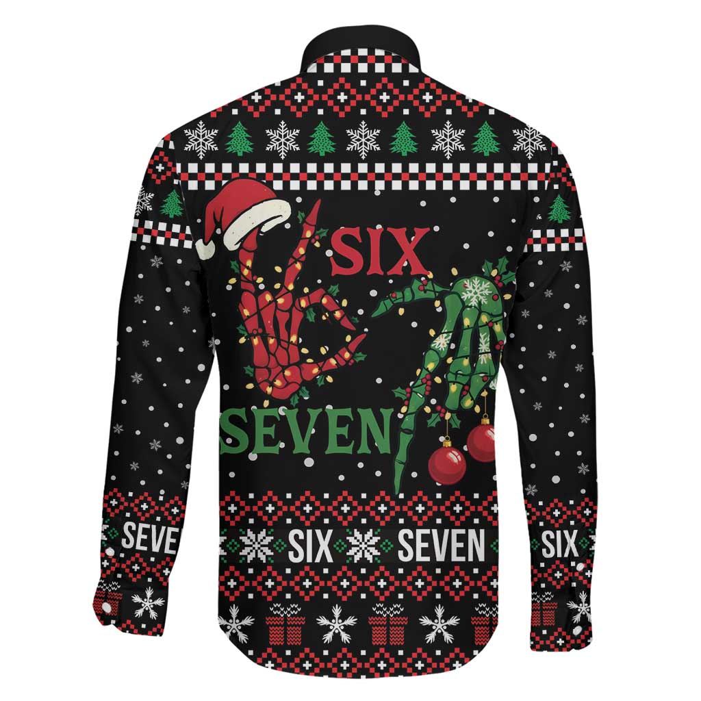 Funny Six Seven Skeleton Hand Family Matching Off The Shoulder Long Sleeve Dress and Hawaiian Shirt Meme Gen Alpha Slang - Wonder Print Shop