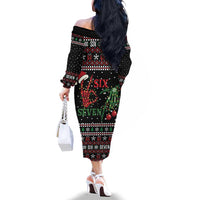 Funny Six Seven Skeleton Hand Family Matching Off The Shoulder Long Sleeve Dress and Hawaiian Shirt Meme Gen Alpha Slang - Wonder Print Shop