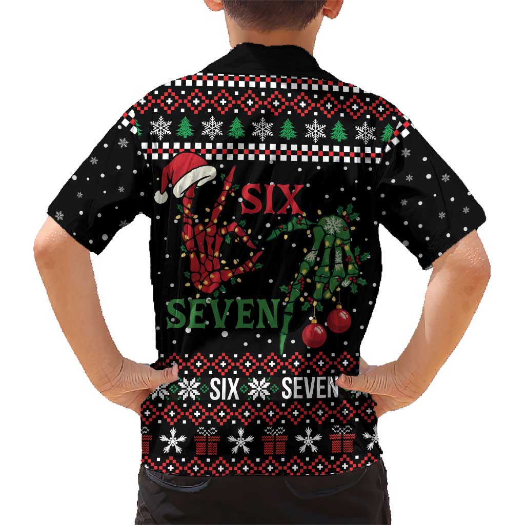 Funny Six Seven Skeleton Hand Family Matching Off Shoulder Maxi Dress and Hawaiian Shirt Meme Gen Alpha Slang - Wonder Print Shop