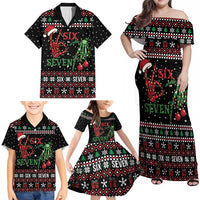 Funny Six Seven Skeleton Hand Family Matching Off Shoulder Maxi Dress and Hawaiian Shirt Meme Gen Alpha Slang - Wonder Print Shop