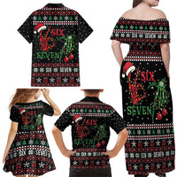 Funny Six Seven Skeleton Hand Family Matching Off Shoulder Maxi Dress and Hawaiian Shirt Meme Gen Alpha Slang - Wonder Print Shop