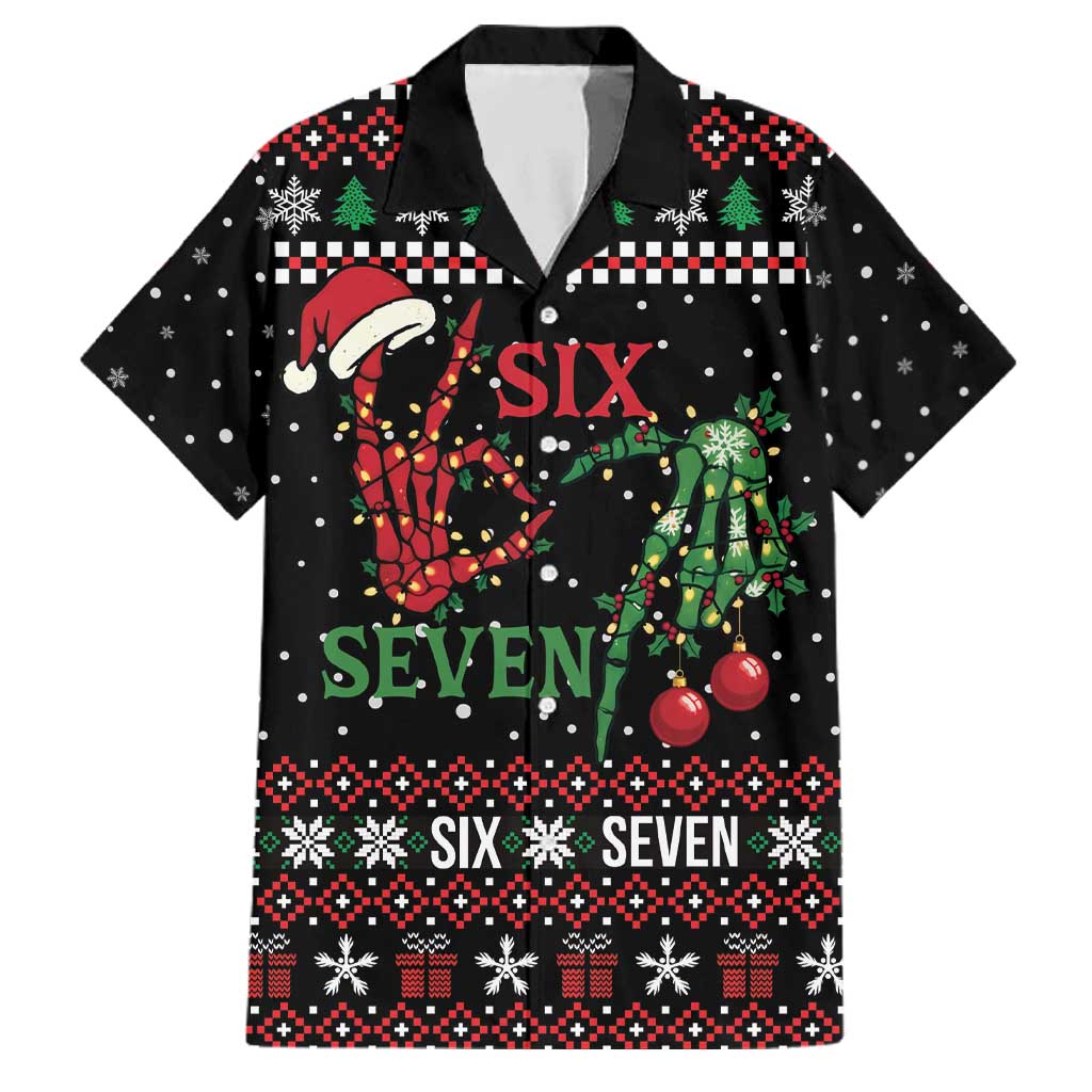 Funny Six Seven Skeleton Hand Family Matching Off Shoulder Maxi Dress and Hawaiian Shirt Meme Gen Alpha Slang - Wonder Print Shop