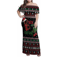 Funny Six Seven Skeleton Hand Family Matching Off Shoulder Maxi Dress and Hawaiian Shirt Meme Gen Alpha Slang - Wonder Print Shop