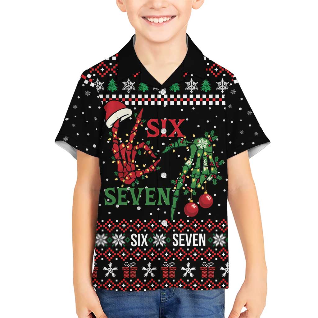 Funny Six Seven Skeleton Hand Family Matching Off Shoulder Maxi Dress and Hawaiian Shirt Meme Gen Alpha Slang - Wonder Print Shop