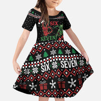 Funny Six Seven Skeleton Hand Family Matching Off Shoulder Short Dress and Hawaiian Shirt Meme Gen Alpha Slang - Wonder Print Shop