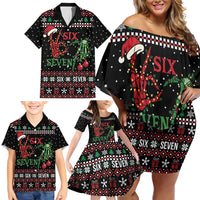 Funny Six Seven Skeleton Hand Family Matching Off Shoulder Short Dress and Hawaiian Shirt Meme Gen Alpha Slang - Wonder Print Shop
