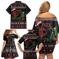 Funny Six Seven Skeleton Hand Family Matching Off Shoulder Short Dress and Hawaiian Shirt Meme Gen Alpha Slang - Wonder Print Shop