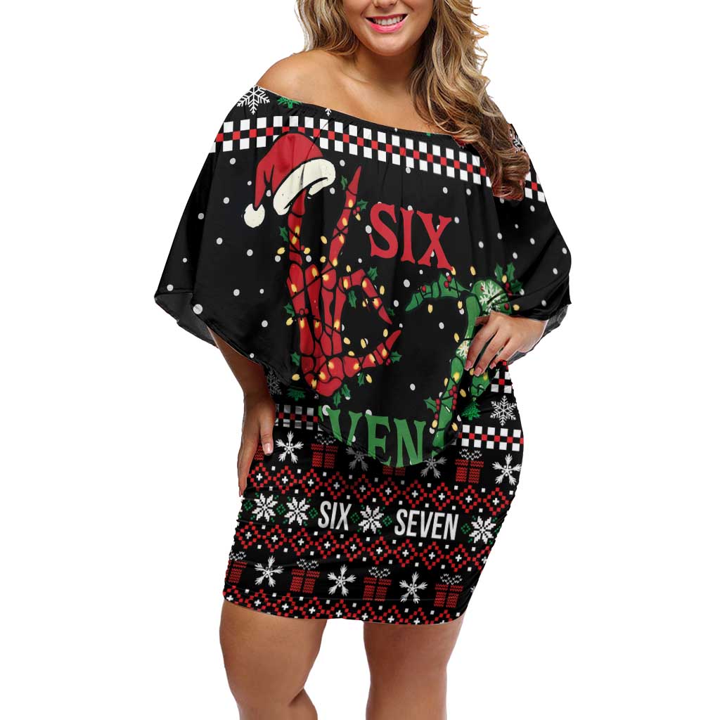 Funny Six Seven Skeleton Hand Family Matching Off Shoulder Short Dress and Hawaiian Shirt Meme Gen Alpha Slang - Wonder Print Shop