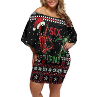 Funny Six Seven Skeleton Hand Family Matching Off Shoulder Short Dress and Hawaiian Shirt Meme Gen Alpha Slang - Wonder Print Shop