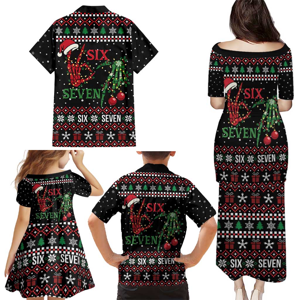 Funny Six Seven Skeleton Hand Family Matching Puletasi and Hawaiian Shirt Meme Gen Alpha Slang - Wonder Print Shop