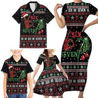 Funny Six Seven Skeleton Hand Family Matching Short Sleeve Bodycon Dress and Hawaiian Shirt Meme Gen Alpha Slang - Wonder Print Shop