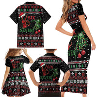 Funny Six Seven Skeleton Hand Family Matching Short Sleeve Bodycon Dress and Hawaiian Shirt Meme Gen Alpha Slang - Wonder Print Shop