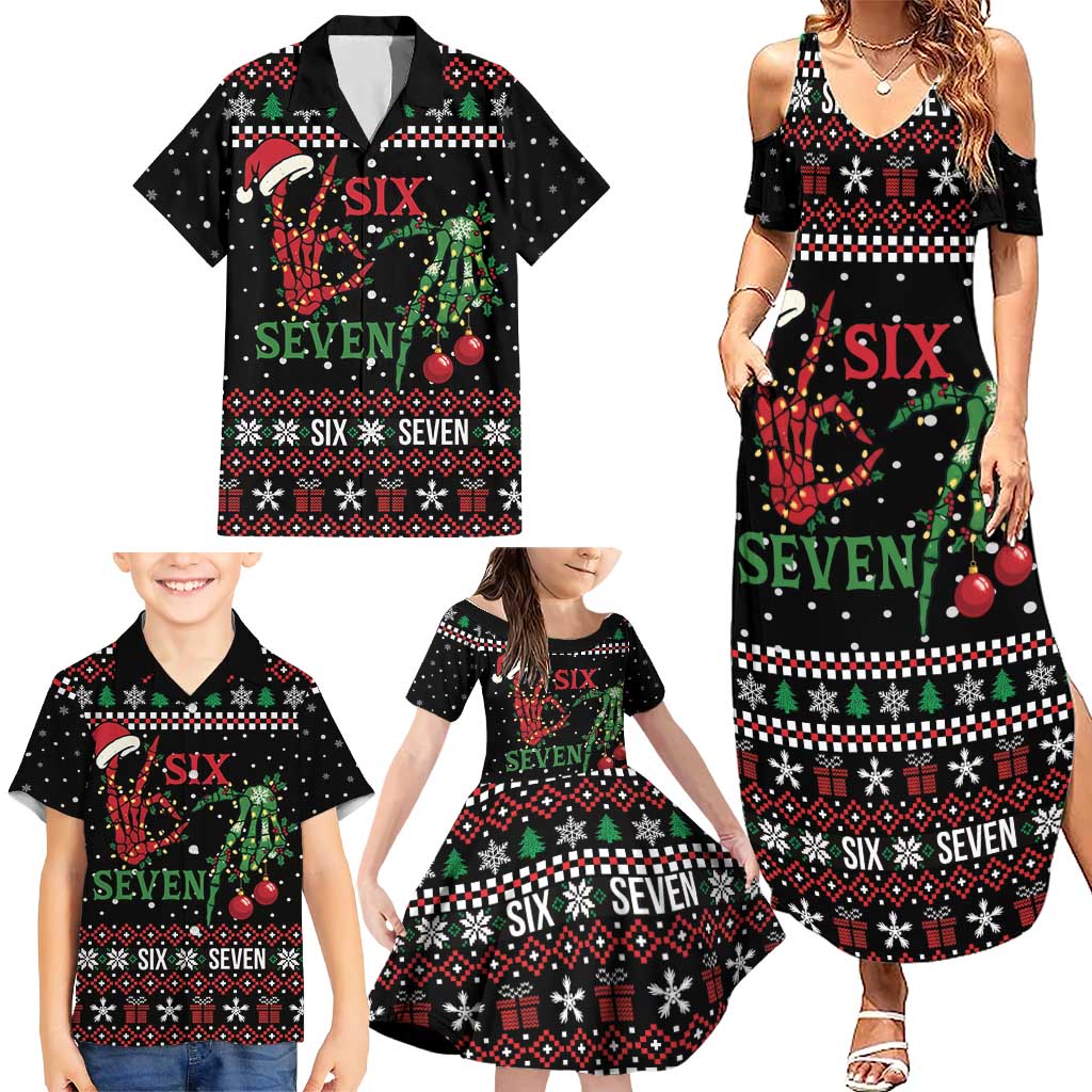 Funny Six Seven Skeleton Hand Family Matching Summer Maxi Dress and Hawaiian Shirt Meme Gen Alpha Slang - Wonder Print Shop