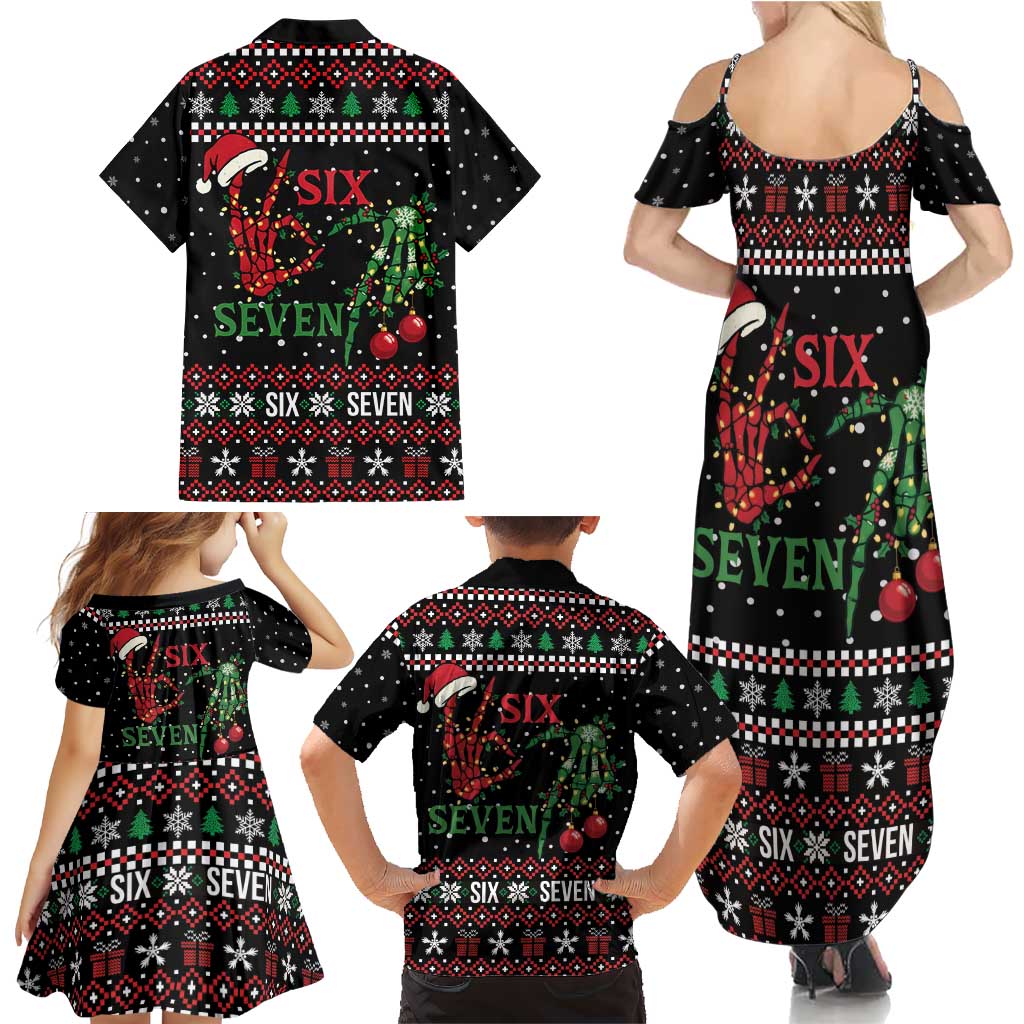 Funny Six Seven Skeleton Hand Family Matching Summer Maxi Dress and Hawaiian Shirt Meme Gen Alpha Slang - Wonder Print Shop