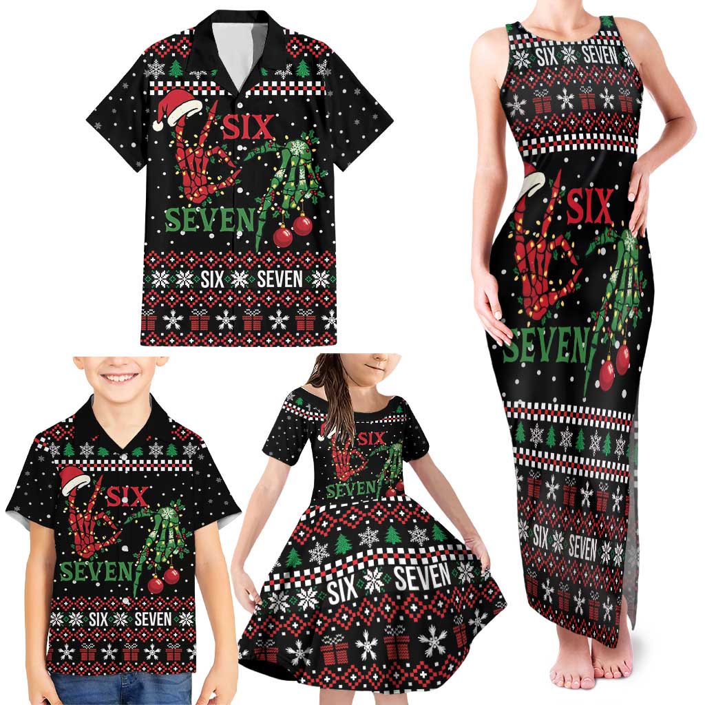 Funny Six Seven Skeleton Hand Family Matching Tank Maxi Dress and Hawaiian Shirt Meme Gen Alpha Slang - Wonder Print Shop