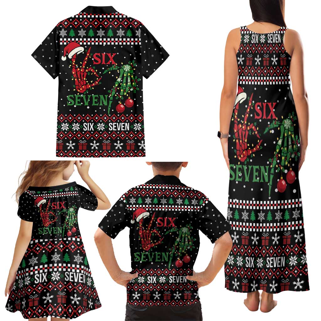 Funny Six Seven Skeleton Hand Family Matching Tank Maxi Dress and Hawaiian Shirt Meme Gen Alpha Slang - Wonder Print Shop