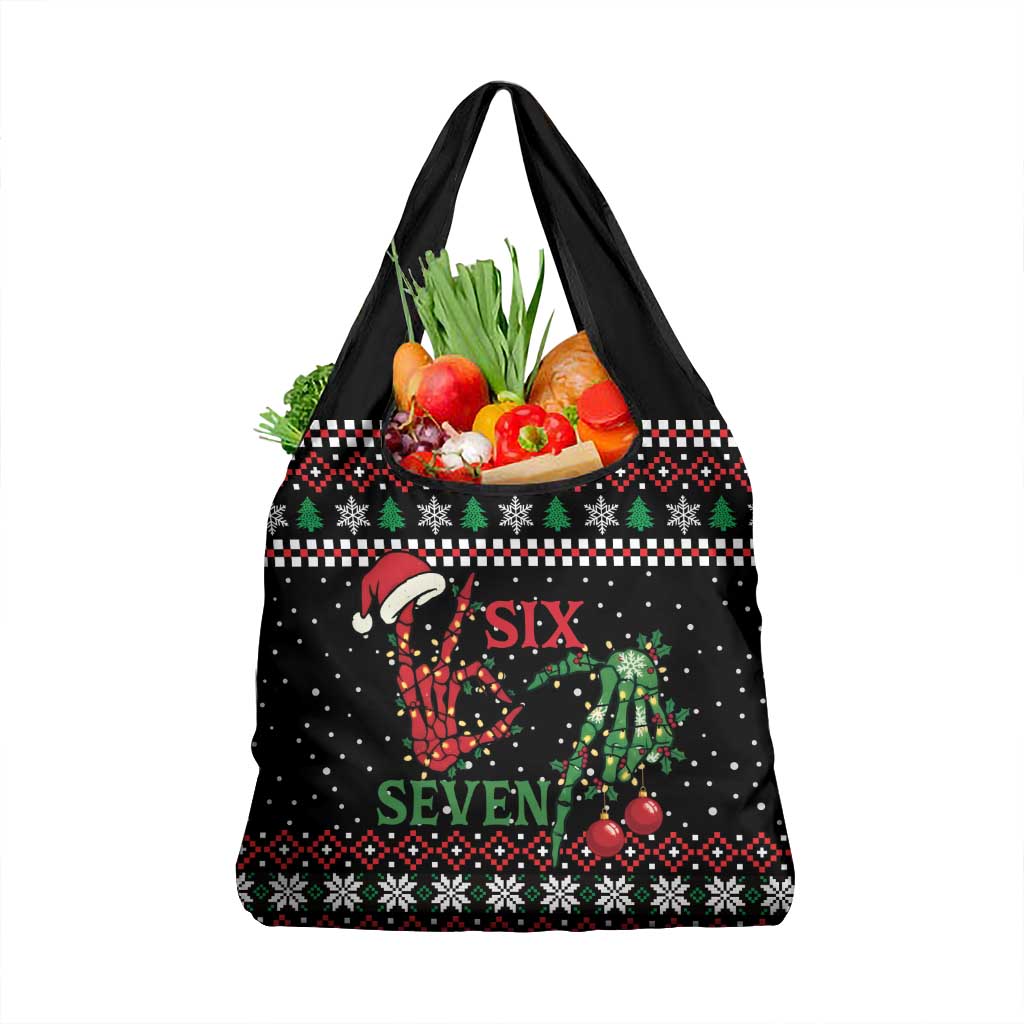 Funny Six Seven Skeleton Hand Grocery Bag Meme Gen Alpha Slang - Wonder Print Shop