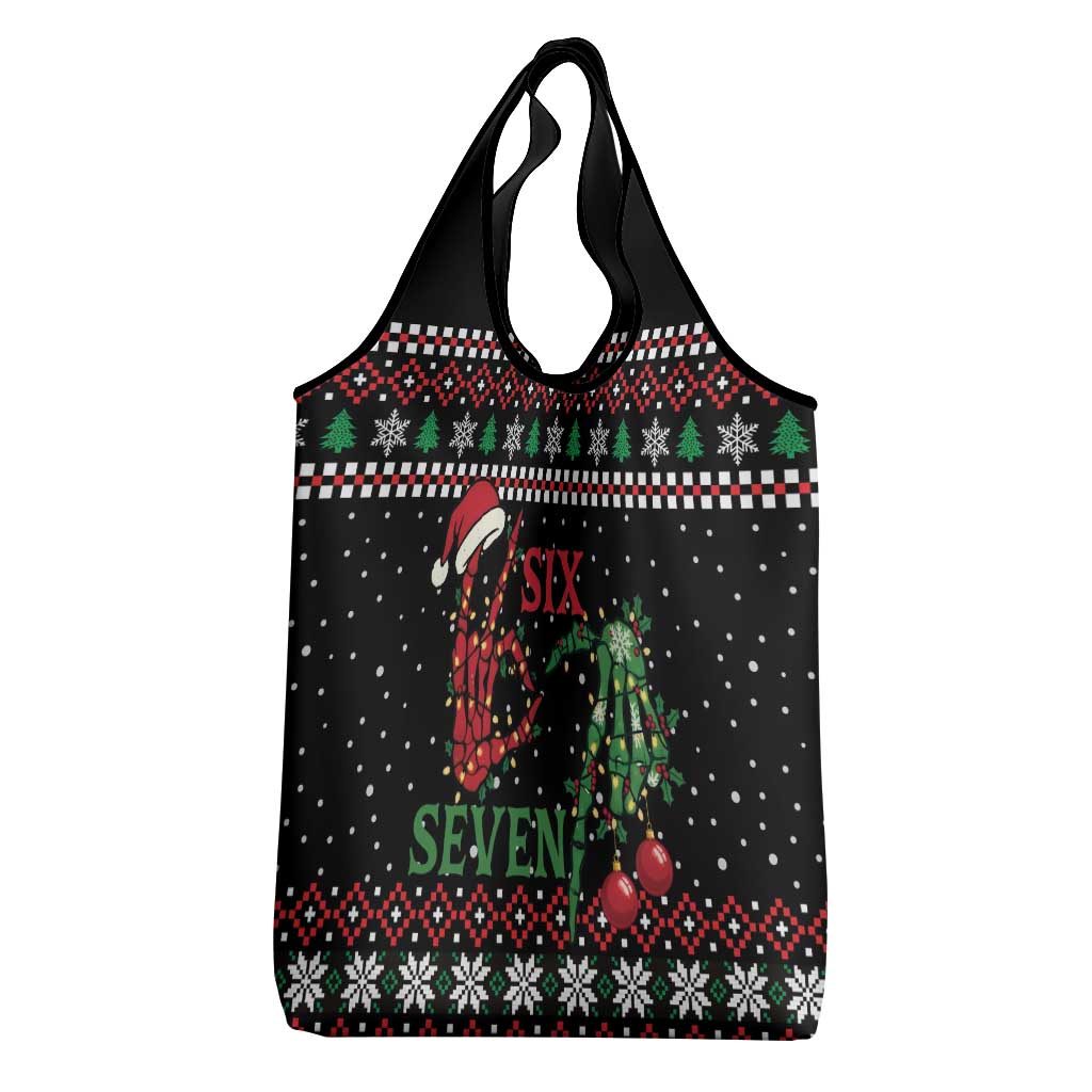 Funny Six Seven Skeleton Hand Grocery Bag Meme Gen Alpha Slang - Wonder Print Shop