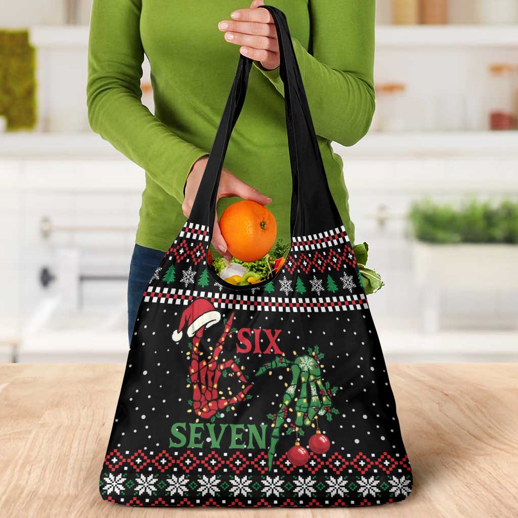 Funny Six Seven Skeleton Hand Grocery Bag Meme Gen Alpha Slang - Wonder Print Shop