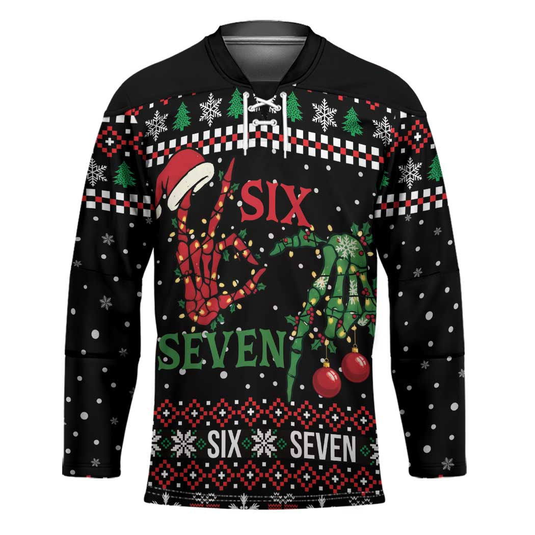 Funny Six Seven Skeleton Hand Hockey Jersey Meme Gen Alpha Slang - Wonder Print Shop