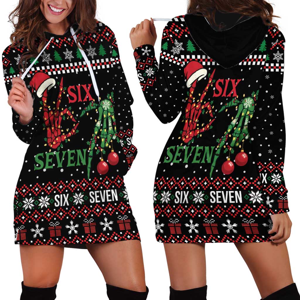Funny Six Seven Skeleton Hand Hoodie Dress Meme Gen Alpha Slang - Wonder Print Shop