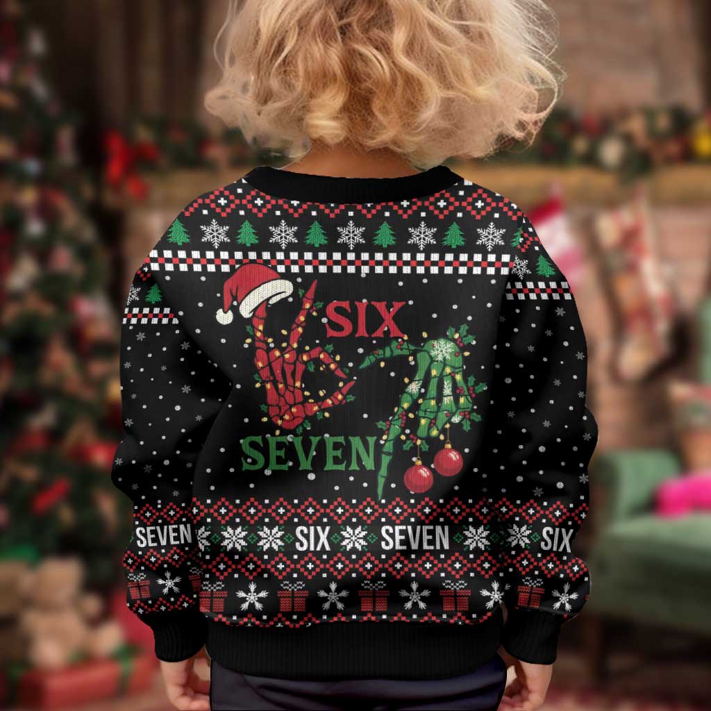 Funny Six Seven Skeleton Hand Kid Ugly Christmas Sweater Meme Gen Alpha Slang - Wonder Print Shop