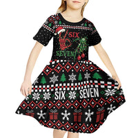 Funny Six Seven Skeleton Hand Kid Short Sleeve Dress Meme Gen Alpha Slang - Wonder Print Shop