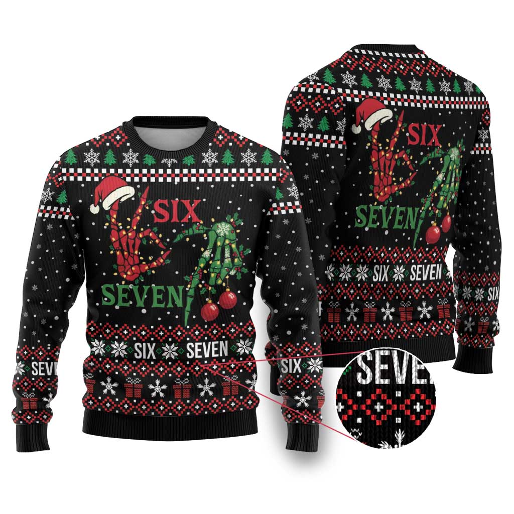 Funny Six Seven Skeleton Hand Ugly Christmas Sweater Meme Gen Alpha Slang - Wonder Print Shop