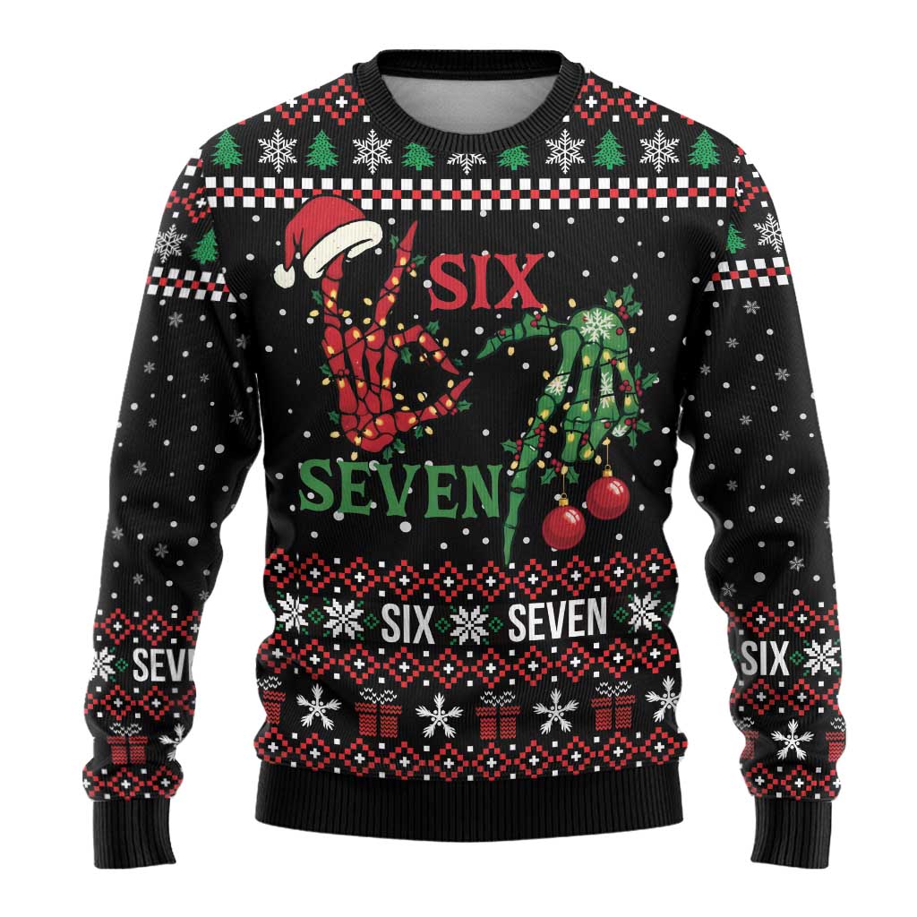 Funny Six Seven Skeleton Hand Ugly Christmas Sweater Meme Gen Alpha Slang - Wonder Print Shop