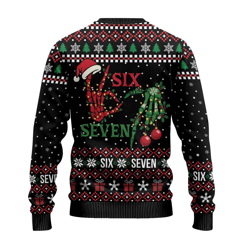 Funny Six Seven Skeleton Hand Ugly Christmas Sweater Meme Gen Alpha Slang - Wonder Print Shop