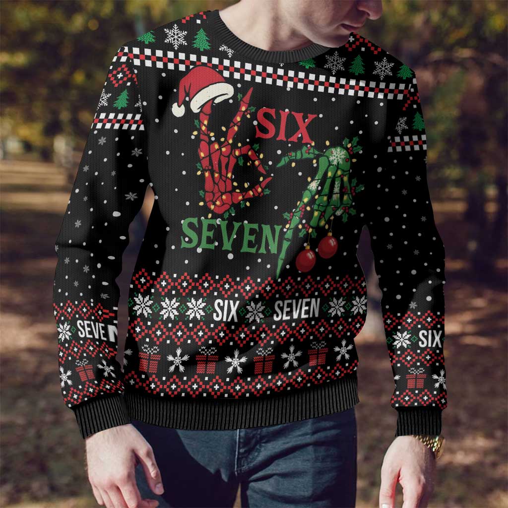 Funny Six Seven Skeleton Hand Ugly Christmas Sweater Meme Gen Alpha Slang - Wonder Print Shop