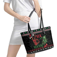 Funny Six Seven Skeleton Hand Leather Tote Bag Meme Gen Alpha Slang - Wonder Print Shop