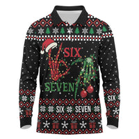 Funny Six Seven Skeleton Hand Long Sleeve Polo Shirt Meme Gen Alpha Slang - Wonder Print Shop